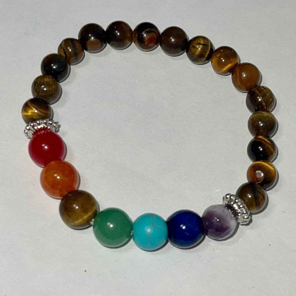 Chakra and tigers eye Bracelet